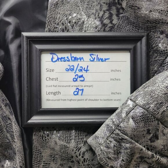 Dressbarn Silver Metallic Open Jacket Coat‎ Long Sleeve Womens Plus 22 24 - Picture 7 of 10